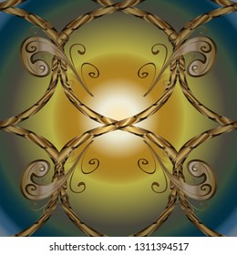 Gold metal with floral pattern. Yellow and neutral colors with golden elements. Seamless golden pattern. Vector golden floral ornament brocade textile and glass pattern.