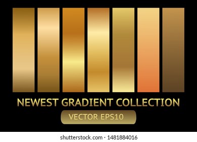 Gold metal gradient chrome texture background set. Golden metal gold chrome texture vector icon foil background collection. Gold background for banner, ribbon, label. Gold shine design light effect