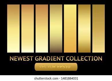 Gold metal gradient chrome texture background set. Golden metal gold chrome texture vector icon foil background collection. Gold background for banner, ribbon, label. Gold shine design light effect