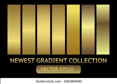 Gold metal gradient chrome texture background set. Golden metal gold chrome texture vector icon foil background collection. Gold background for banner, ribbon, label. Gold shine design light effect