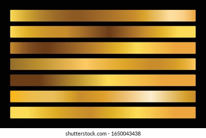 Gold metal gradient collection and gold foil texture set. Shiny vector sillustration for posters, brochure, invitation, wallpaper, flyers, banners.