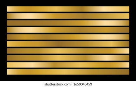Gold metal gradient collection and gold foil texture set. Shiny vector sillustration for posters, brochure, invitation, wallpaper, flyers, banners.