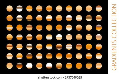 Gold metal gradient collection and gold foil texture set. Shiny vector sillustration for posters, brochure, invitation, wallpaper, flyers, banners.

