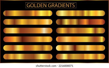 Gold metal gradient collection and gold foil texture set. Shiny vector sillustration for posters, brochure, invitation, wallpaper, flyers, banners.