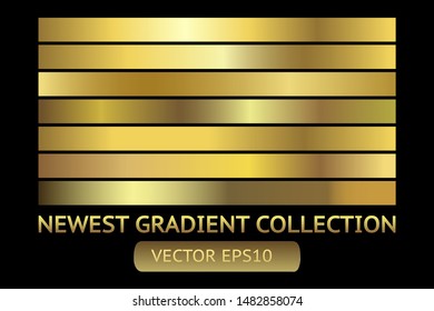 Gold metal gradient scratch texture background set. Golden scratched metal chrome texture vector icon foil background collection. Gold grunge background for banner, ribbon, label. Golden scratch