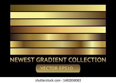 Gold metal gradient scratch texture background set. Golden scratched metal chrome texture vector icon foil background collection. Gold grunge background for banner, ribbon, label. Golden scratch