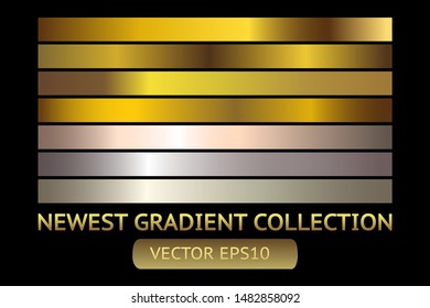Gold metal gradient scratch texture background set. Golden scratched metal chrome texture vector icon foil background collection. Gold grunge background for banner, ribbon, label. Golden scratch