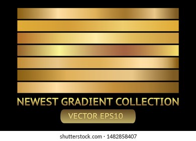 Gold metal gradient scratch texture background set. Golden scratched metal chrome texture vector icon foil background collection. Gold grunge background for banner, ribbon, label. Golden scratch