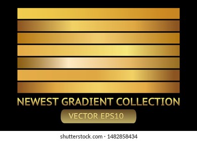 Gold metal gradient scratch texture background set. Golden scratched metal chrome texture vector icon foil background collection. Gold grunge background for banner, ribbon, label. Golden scratch