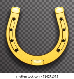 Gold metal horseshoe luck symbol fortune talisman background transparent icon vector illustration