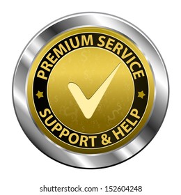 Gold metal label Customer premium service and support icon or symbol isolated on white background. Vector illustration