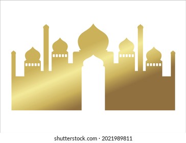 Gold metal Mosque. Origami Ramadan Kareem Greeting card