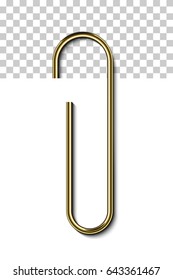 Gold Metal Paperclip Isolated And Attached To White Paper