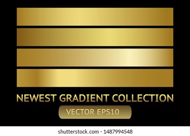 Gold metal scratched chrome foil texture vector icon background set for banner, ribbon, label. Golden grunge shiny gradient design collection. Elegant light effect pattern template