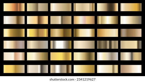 Gold metal texture, metallic gold gradients. Vector golden shiny and metallic gradient collection for chrome border, frame, ribbon, label