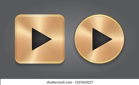 Gold metalic Play button, set app icons. Vector