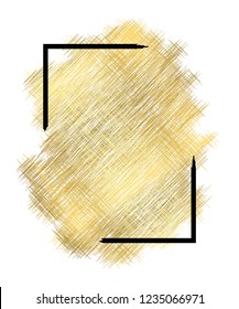 Gold metall texture, black frame. Golden color paint stroke isolated white background. Glitter stain design bright border, frame, Happy New Year banner, Christmas celebration Vector illustration