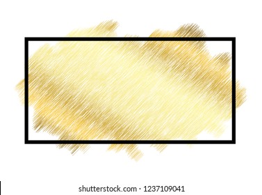 Textura de metal dorado, marco negro. Color dorado trazo de pintura aislado fondo blanco. Diseño de manchas brillantes borde, marco, banner de Año Nuevo Feliz, celebración de Navidad Ilustración vectorial