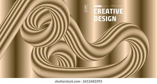 A gold, metallic, 3D rendered image features abstract, twisted, ribbed shapes against a gradient background. The design is sleek and modern, with a focus on texture and form.