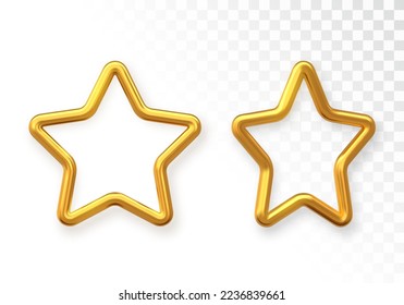 Gold metallic 3D stars isolated on transparent background. Realistic Christmas decoration. Vector illustration.
