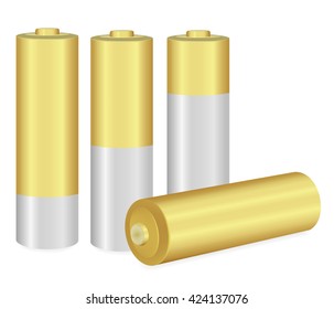 Gold and Metallic AA batteries over white background,Vector  illustration
