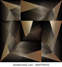 Fondo metálico dorado, patrón dinámico geométrico, textura de diseño moderno vectorial.