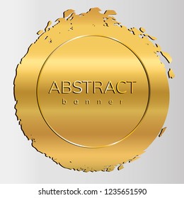 Gold Metallic Banner In Cosmic Style . Design Element. Comet. Asteroid.Vector Illustration.