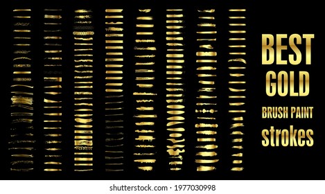 Gold metallic brush stroke set. Isolated hand drawn brushes. Vector illustration. 