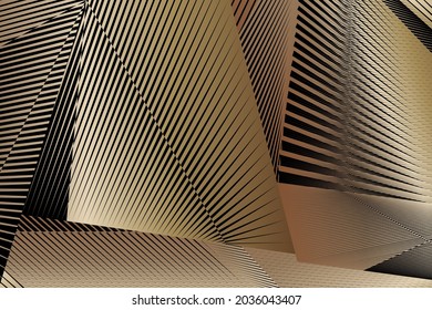 Gold metallic effect background, geometric dynamic pattern, vector modern design texture.