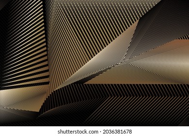 Gold metallic effect background, geometric dynamic pattern, vector modern design texture.