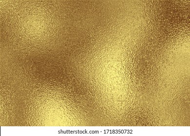 Gold metallic effect foil. Golden texture for design. Beautiful background. Abstract glitter mottled speckled structure. Shine glitterer metal effect. Gold surface. Backdrop golden metal plate. Vector