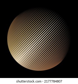 Gold metallic effect halftone lines round background, minimal geometric dynamic pattern, vector modern design texture.