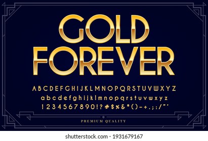 Gold Metallic Font Set. Letters, Numbers And Special Characters In Vector