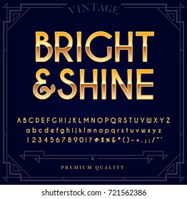 Gold Metallic Font Set. Letters, Numbers And Special Characters In Vector