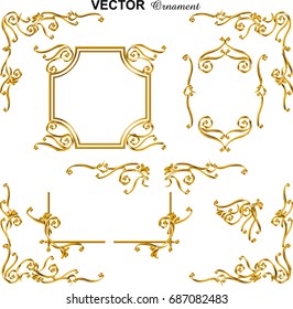 Gold metallic frames, classical ornaments, decorative rings, decorative boxes, enclosure rings,Hand drawn ribbon Vector