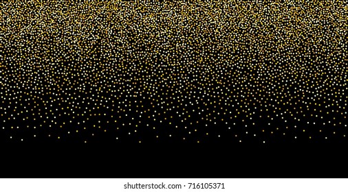 Gold metallic glitter of confetti on a black background. Luxury New Year Vector Background. Gold grained abstract texture. Element of design. EPS 10.