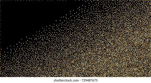 Gold metallic glitter of confetti on a black background. Luxury New Year Vector Background. Gold grained abstract texture. Element of design. EPS 10.