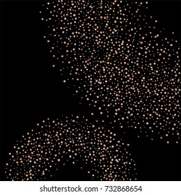 Gold metallic glitter of confetti on a black background. Luxury New Year Vector Background. Gold grained abstract texture. Element of design. EPS 10.