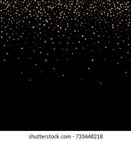 Gold metallic glitter of confetti on a black background. Luxury New Year Vector Background. Gold grained abstract texture. Element of design. EPS 10.