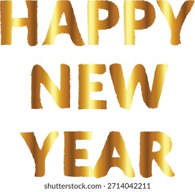 Tipografia gradiente metálico dourado soletrando "Feliz Ano Novo" em um fundo preto profundo, criando um design de saudação de férias luxuoso e festivo.