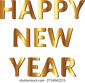Tipografía de gradiente metálico dorado deletreando "Feliz año Nuevo" sobre un fondo negro profundo, creando un diseño de saludo de vacaciones lujoso y festivo.