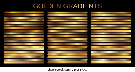 Gold Metallic gradient vector set  bronze  silver  chrome  copper metal foil texture template  Golden gradient set  Vector Metallic gold gradient design gradation collection for banner  luxury design