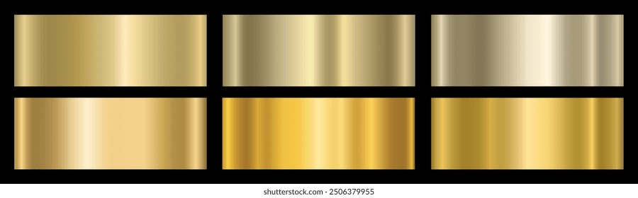 Gold metallic gradients on a black background. A banner with a metallic blue gradient texture. Vector illustration.