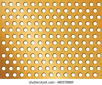 Gold metallic grid background pattern. Yellow metal circle design texture in vector format.