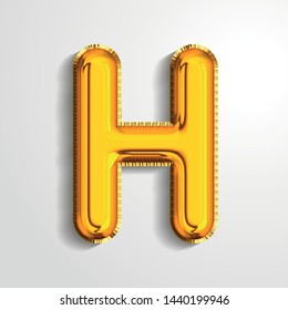 Gold metallic helium alphabet balloon foil letter H realistic 3d render air balloon. Collection of golden balloon alphabet Vector illustration.