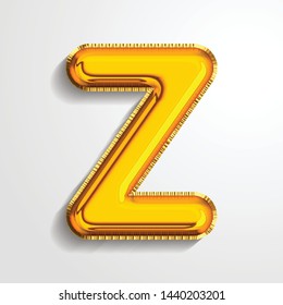 Gold metallic helium alphabet balloon foil letter Z realistic 3d render air balloon. Collection of golden balloon alphabet Vector illustration.