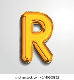 Gold metallic helium alphabet balloon foil letter R realistic 3d render air balloon. Collection of golden balloon alphabet Vector illustration.
