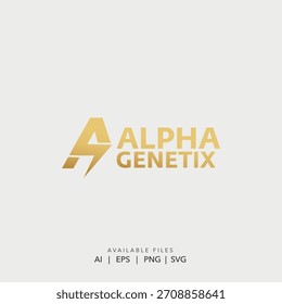 Plantilla de Vector metálica del logotipo del relámpago del oro para las marcas de la energía, del poder, y de la aptitud