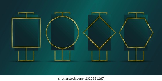 Gold metallic panels set, ornamental stand with different shapes