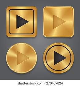 Gold metallic Play button, set app icons.